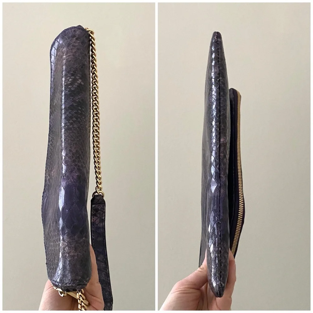 Henri Bendel Vintage Purple Snake Prink Leather Envelope Clutch Shoulder Bag - Picture 5 of 12